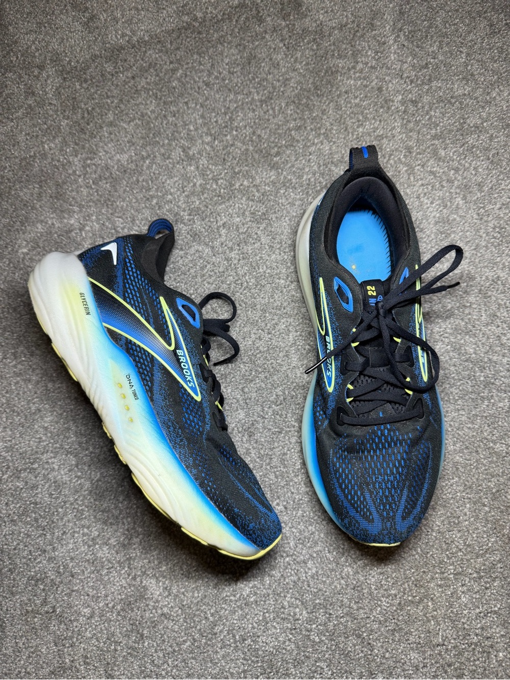 Brooks Glycerin GTS 22 Black Blue running Shoes Mens Size 10.5 (MISSING INSOLES)